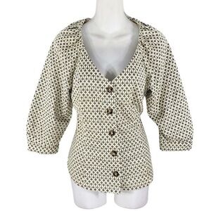 Anthro Ett Twa cream gold jacquard jacket
